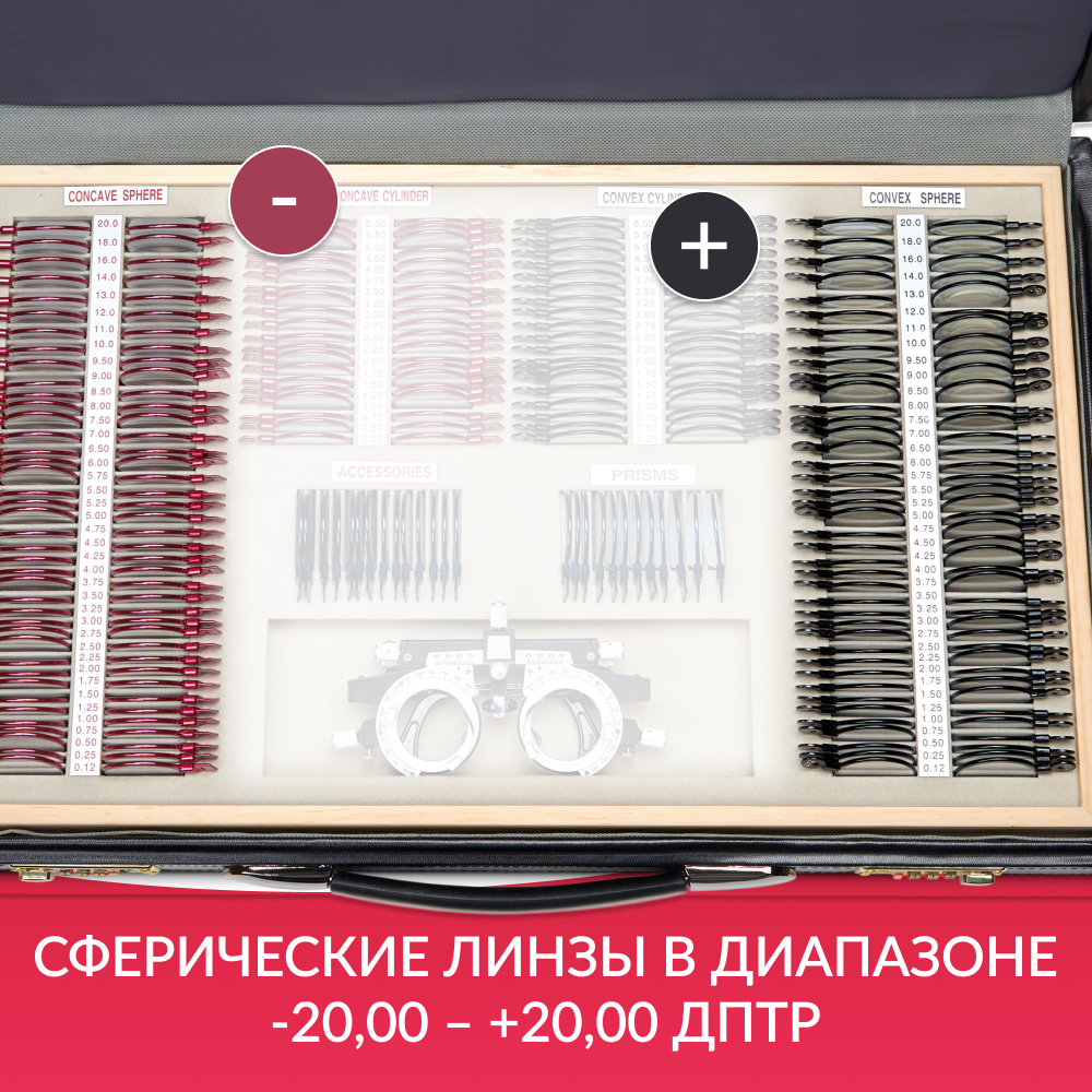 НАБОР ПРОБНЫХ ОЧКОВЫХ ЛИНЗ ARMED № 4 с оправой на 266 линз (металл (без поверки))