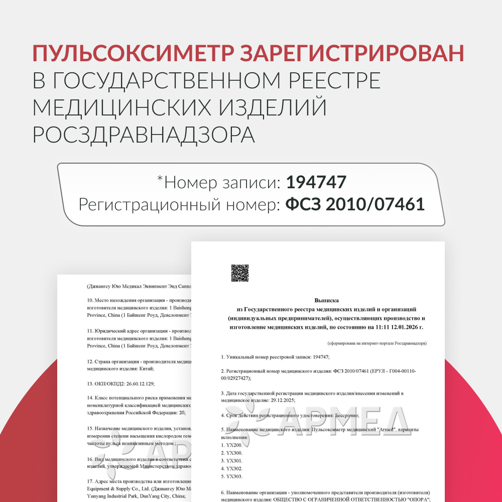 ПУЛЬСОКСИМЕТР Armed YX303 (с поверкой)