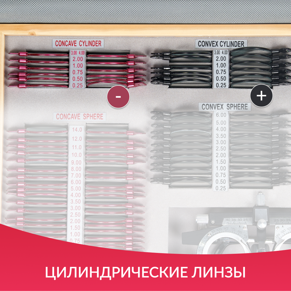 НАБОР ПРОБНЫХ ОЧКОВЫХ ЛИНЗ ARMED № 1 с оправой на 103 линз (металл (с поверкой))