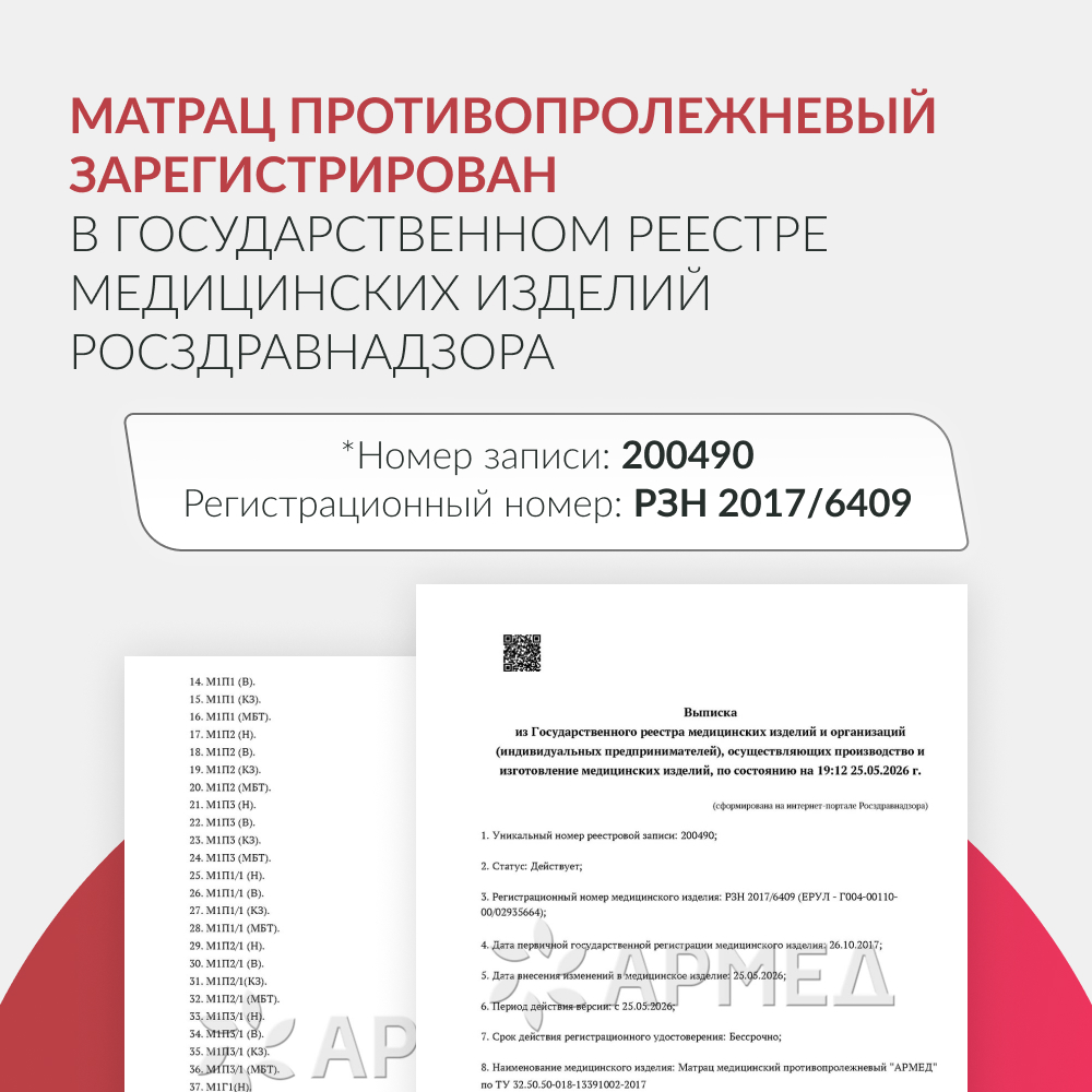МАТРАЦ ПРОТИВОПРОЛЕЖНЕВЫЙ АРМЕД М4С1 (Н) (В индивидуальной упаковке)